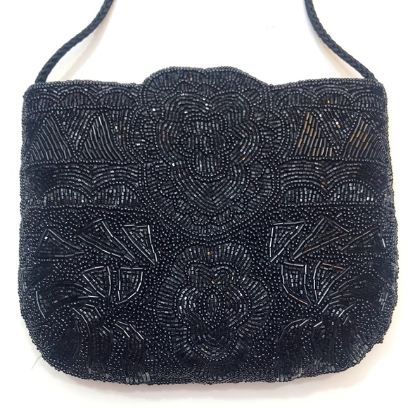 Vintage black beaded purse, EVC - Picture 3 of 6